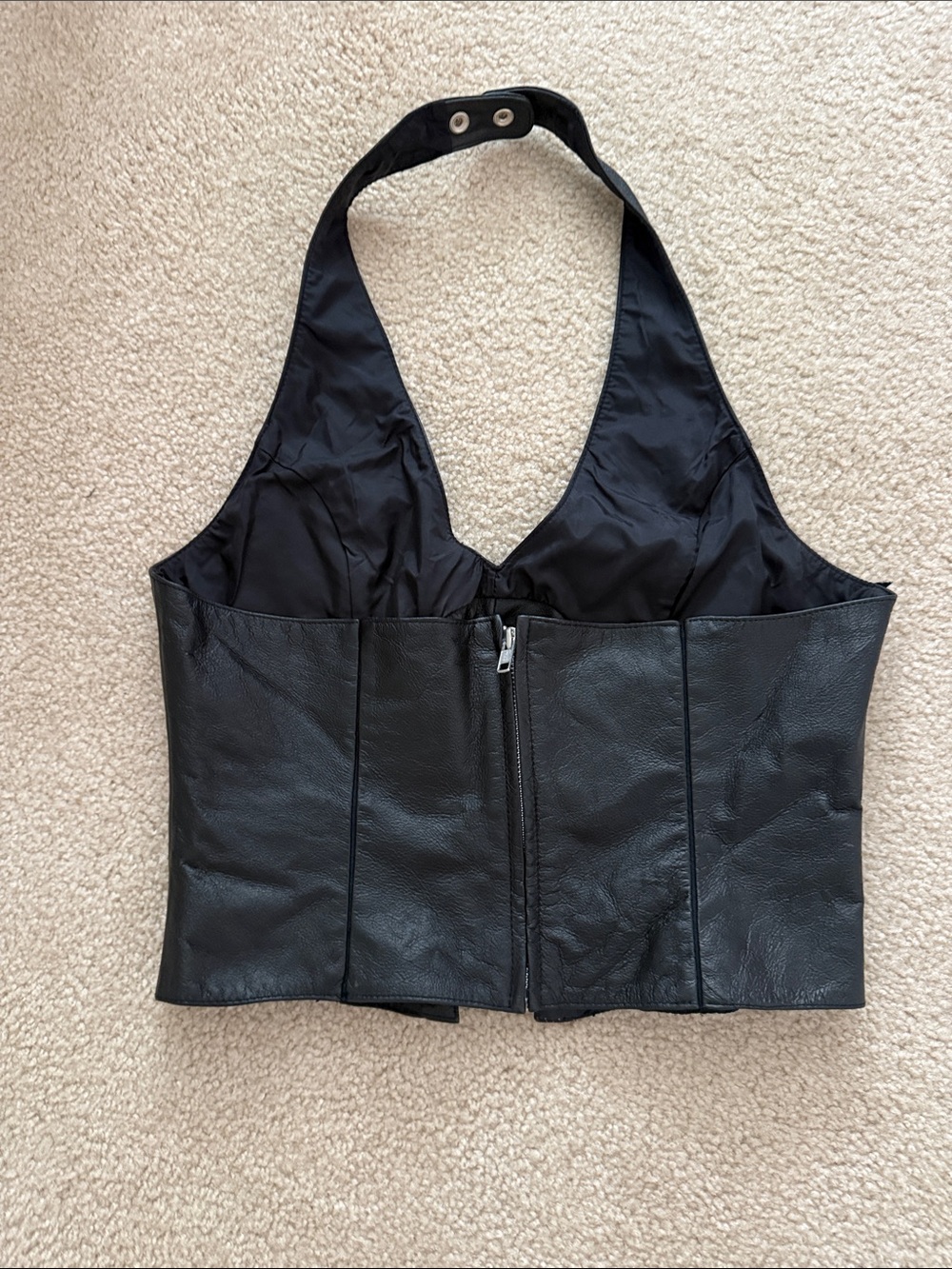 Wilsons Leather Black Leather Halter Corset Crop Top with D-Ring Front - Picture 2 of 5